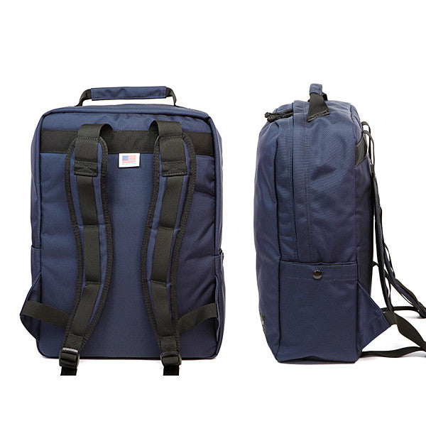 DRIFTER SQUARE PACK BACKPACK- NAVY X BLACK LEATHER - CITY LINE MADE IN USA